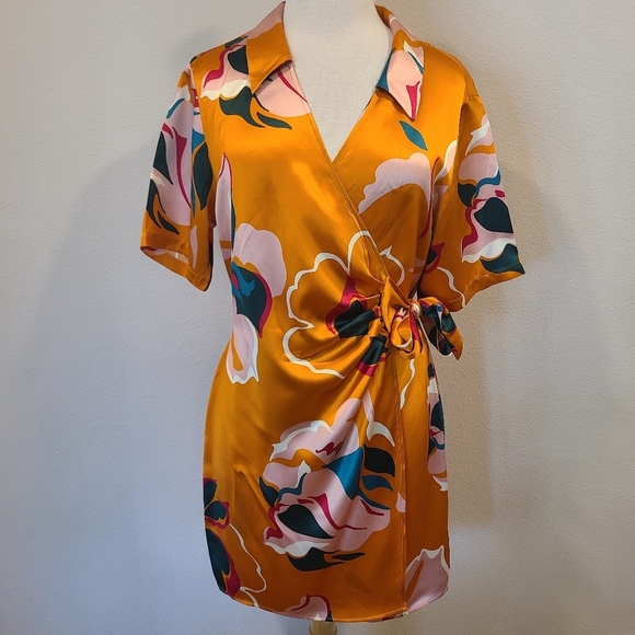 Reformation Luxe Electra Orange Silk Wrap Dress - Picture 5 of 10